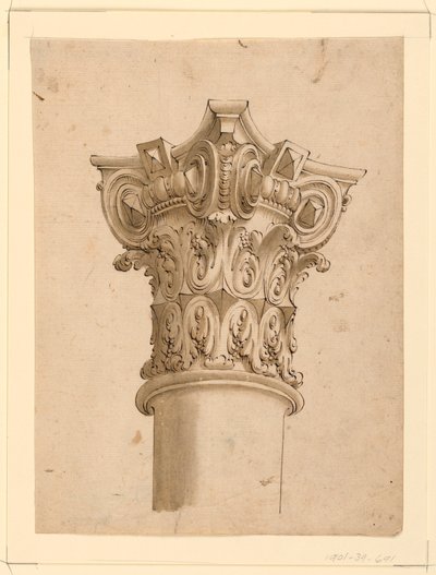 Dibujo, Vista de esquina de capitel compuesto, 1625-1650 de Unknown artistUnknown artist