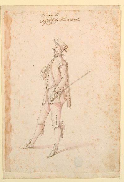 Dibujo, Diseño de vestuario: Un capitán para un ballet, ca. 1720 de Unknown artistUnknown artist