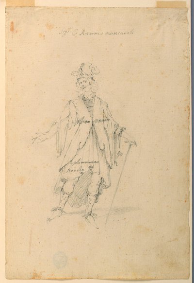 Dibujo, Diseño de vestuario: Un hombre con atuendo fantástico para un ballet, ca. 1720 de Unknown artistUnknown artist