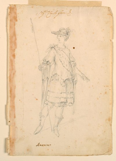 Dibujo, Diseño de vestuario: América para un ballet, ca. 1720 de Unknown artistUnknown artist