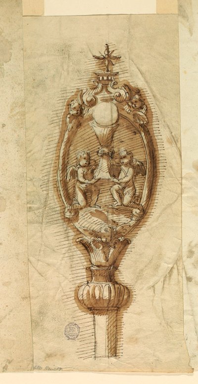 Dibujo, Cresta de un bastón procesional, 1600-1650 de Unknown artistUnknown artist