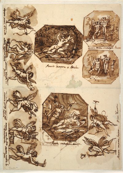 Dibujo, Cupido y Psique: Cuatro octógonos y ocho dibujos de Cupido, 1810-15 de Unknown artistUnknown artist