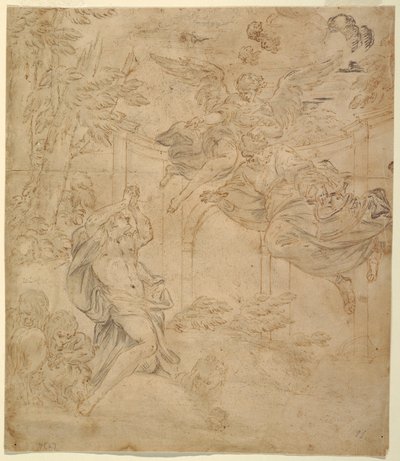 Dibujo, Daniel en la guarida del león, hacia 1630-40 de Unknown artistUnknown artist