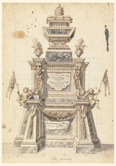 Dibujo, Diseño de catafalco para el funeral de un Papa, probablemente Clemente XI, 1721 de Unknown artistUnknown artist