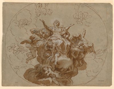 Dibujo, Diseño para un techo con la Ascensión de la Virgen, 1700-1730 de Unknown artistUnknown artist