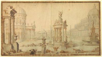 Dibujo, escenografía: Fantasía arquitectónica, principios del siglo XVIII de Unknown artistUnknown artist