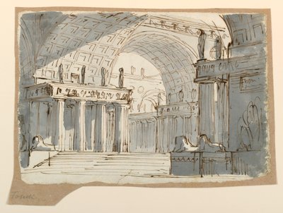 Dibujo, escenografía, edificio clásico abovedado, ca. 1800 de Unknown artistUnknown artist