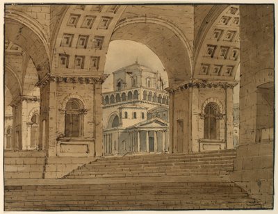 Dibujo, escenografía, vista de la ciudad desde el palacio, principios del siglo XIX de Unknown artistUnknown artist