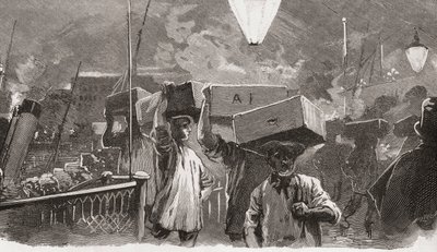 5 A. M. en el mercado de pescado de Billingsgate, Londres, Inglaterra en el siglo XIX de Unknown artist