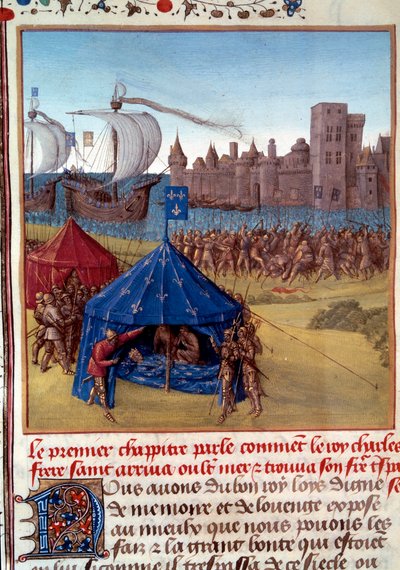Octava Cruzada: La muerte de San Luis (Luis IX) (1214/1215-1270) por la peste en Túnez. Miniatura tomada de 