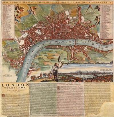 Mapa holandés de las zonas devastadas por el Gran Incendio de Londres de Unknown artist