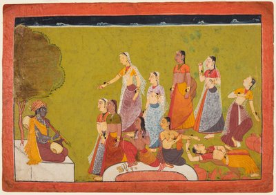 Un grupo de mujeres en éxtasis antes de Madhava, de Madhavanala Kamakandala de Unknown artist