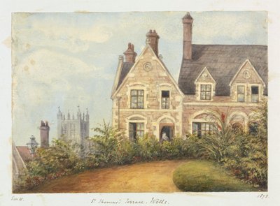 Una casa con una mujer en la puerta de Unknown artist