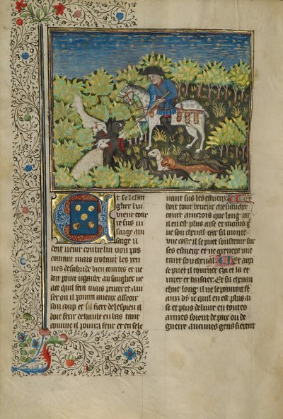 Un cazador y sus perros matan a un jabalí de Unknown artist