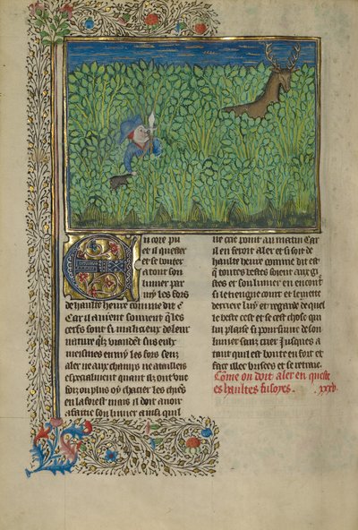 Un cazador y un perro rastrean en un matorral de Unknown artist