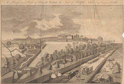 Vista en perspectiva de Prior Park, la sede de Ralph Allen Esq. cerca de Bath de Unknown artist