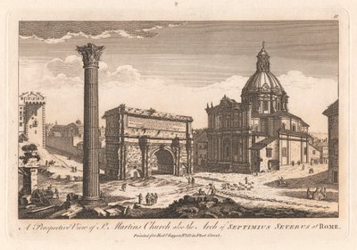 Vista en perspectiva de la iglesia de San Martín y del Arco de Neptimio Severo en Roma. de Unknown artist