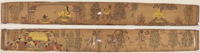 un príncipe realiza austeridades (anverso); Shiva y sus seguidores regresan al monte Kailash (verso), de un romance de Chandrabhanu y Lavanyavati de Upendra Bhanja (1670-1740) de Unknown artist