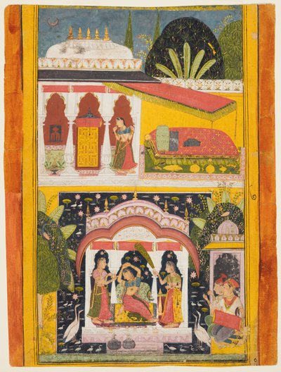 Una mujer real en un pabellón: Desavarari Ragini de Dipak, de un Ragamala de Unknown artist