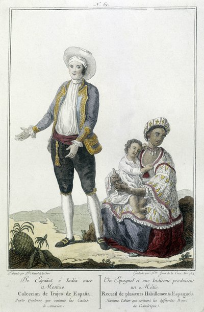Un español y un indio dan a luz a un mestizo - grabado de Unknown artist
