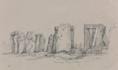 Vista de Stonehenge con dos figuras en primer plano de Unknown artist