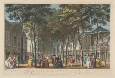 Vista de la Orquesta con la Banda de Música, el Gran Paseo, etc. en Marybone Gardens de Unknown artist