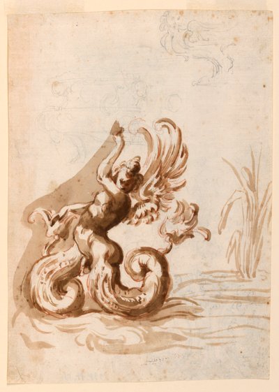 Un hermafrodita alado y bocetos para un cuenco de Unknown artist