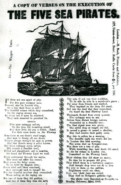 Una copia de versos sobre la ejecución de los cinco piratas del mar, c.1864 de Unknown artist