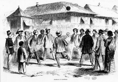 Un partido de fútbol en Manila (Filipinas) - grabado de Unknown artist