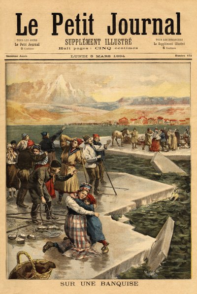Un enorme bloque de hielo se desprende del continente en Helsingfors (sur del Golfo de Finlandia), llevando a más de 500 personas y 20 caballos al mar abierto. Grabado en "Le petit journal" 5/03/1894. Colección de Selva. de Unknown artist