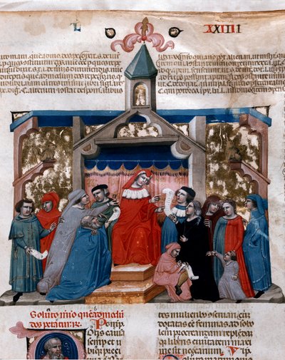 Un abogado aplicando la Ley Miniatura tomada del Código de Justiniano, una colección de leyes e instituciones publicadas bajo el emperador romano Justiniano I de Bizancio de Unknown artist