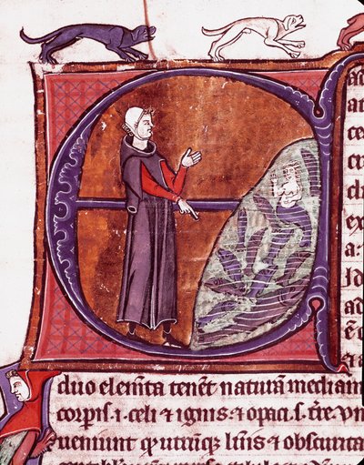 Un monje frente a un estanque, una sirena está representada entre los peces. Miniatura del manuscrito “Speculum historiale” (el Espejo Historial) de Vincent de Beauvais (1184/94-1264) Siglo XIII Laon, biblioteca municipal de Unknown artist