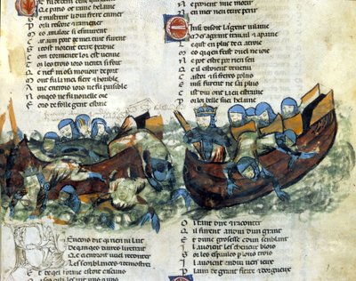 Una batalla naval. Miniatura del siglo XIII de Unknown artist