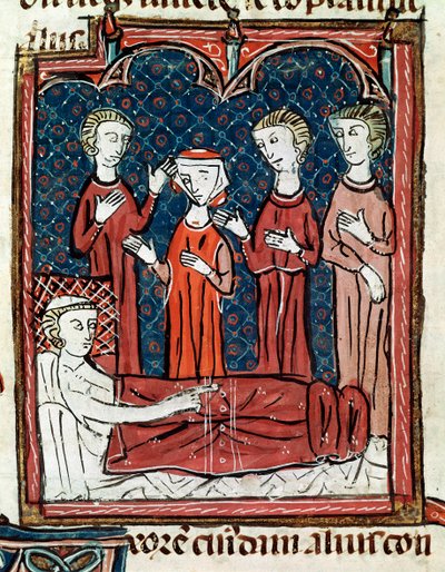 Un paciente en la cama rodeado de doctores (miniatura) de Unknown artist