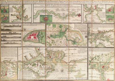Tabla con los datos de los principales puertos marítimos representados en el mapa del Canal de la Mancha, c.1780 (papel, lino) de Unknown artist