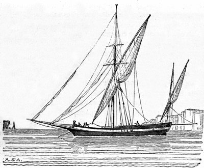Una tartana, un pequeño barco con un gran mástil del Mediterráneo. de Unknown artist