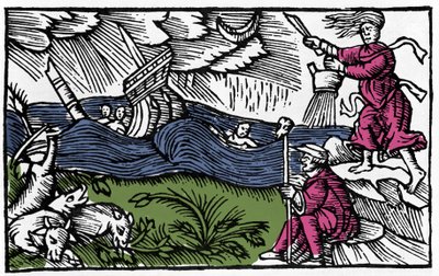 Una bruja causa una tempestad según “Historia de gentis septentrionalibus” de Olaus Magnus, Roma 1555 de Unknown artist