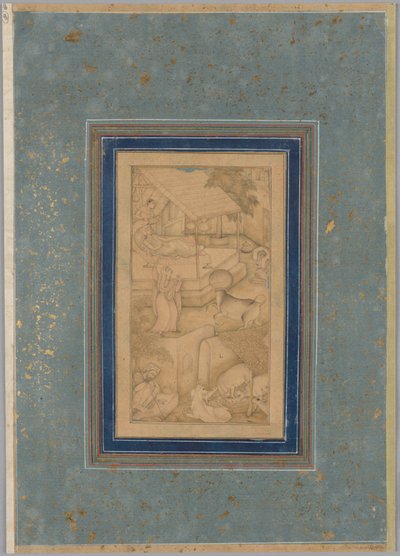 Una mujer confunde una vaca con el Ángel de la Muerte, de Luces de Canopus (Anwar-i Suhaili) de Kashifi (iraní, m. 1504) de Unknown artist