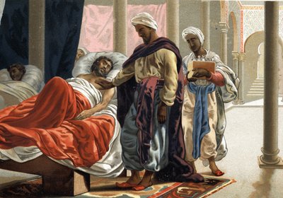 Abulcasis (Abul Qasim ibn Khalaf al-Abbas al-Zahrawi (936 - 1013 d.C.) cuidando a una persona enferma en España alrededor del año 1000. según “La Ciencia y sus Hombres” de Louis Figuier. Barcelona 1881 de Unknown artist