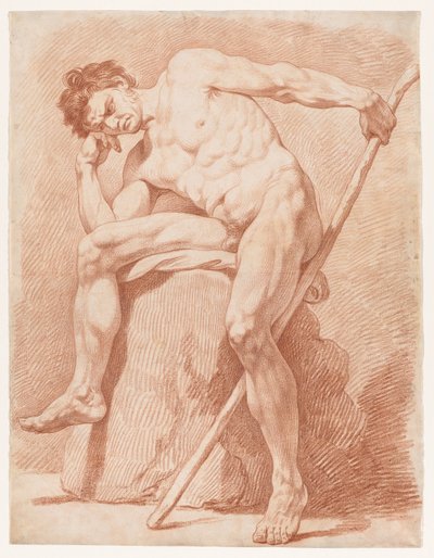 Academy of a Seated Nude Holding a Staff de Unknown artist