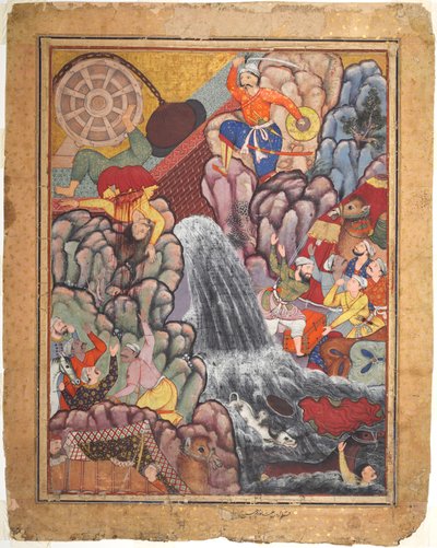 Alamshah cleaving asunder the chain of the wheel, from volume 11 of a Hamza-nama (Adventures of Hamza) de Unknown artist