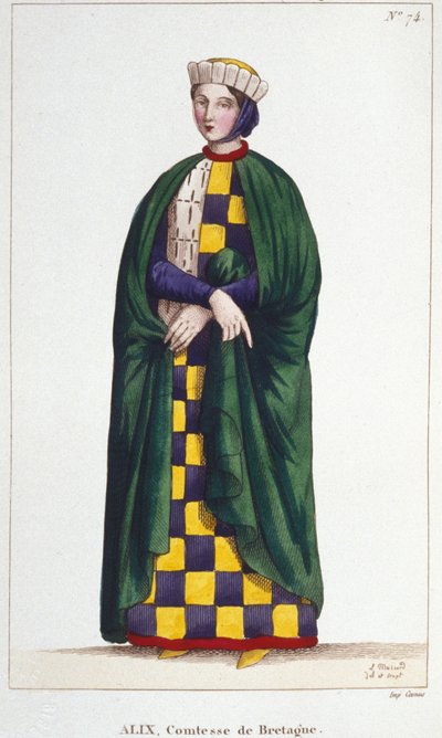 Alix de Thouars (1201-1221), Condesa de Bretaña, hija de Guy de Thouars, Duque de Bretaña. Grabado de 1830. de Unknown artist