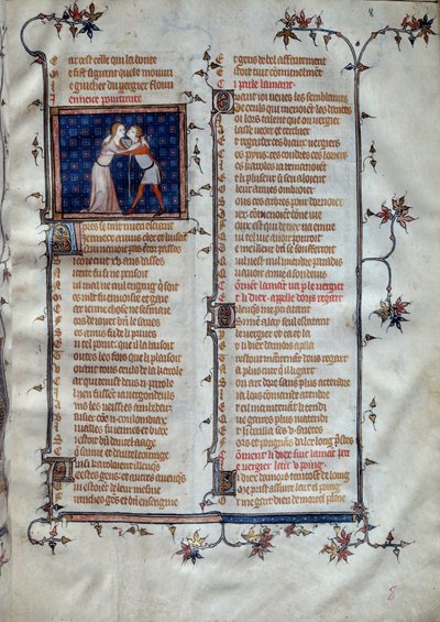 Alegoría de la juventud Miniatura en "Roman de la rose" de Jean de Meun (circa 1370). París, Biblioteca Sainte Genevieve de Unknown artist