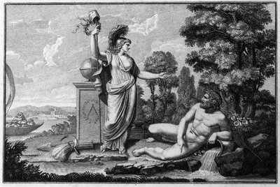 Alegoría de la República Cisalpina (Cisalpina) creada por Napoleón Bonaparte el 27/06/1797 en el modelo francés en Italia, que se convirtió en la República Italiana en 1802. Los símbolos de la República Francesa están representados. Grabado Museo del Risor de Unknown artist