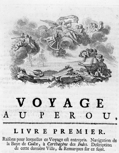 Alegoría del “Viaje a Perú”. Ilustración en “Viaje Histórico de América Meridional realizado por Orden del Rey de España”, por Don Jorge Juan y Don Antonio de Ulloa, Librería del Rey, París de Unknown artist