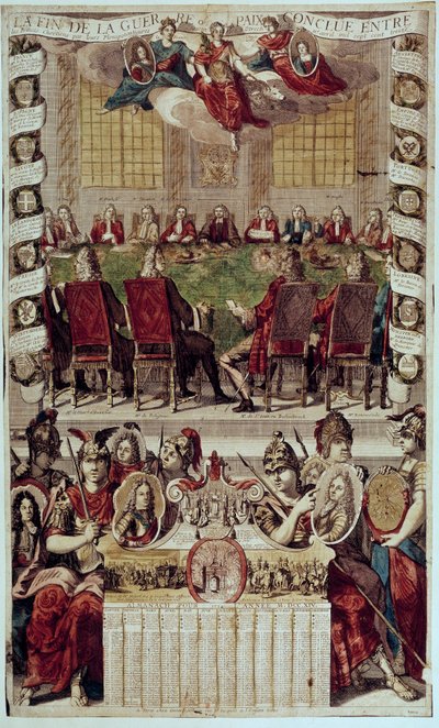 Almanaque: representación del Tratado de Utrecht que puso fin a la Guerra de Sucesión Española firmado en Francia (Cardenal de Polignac) e Inglaterra el 11 de abril de 1713 de Unknown artist