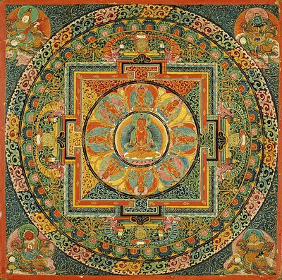 Mesa de altar con mandala de Amitayus, el Buda de la vida infinita de Unknown artist