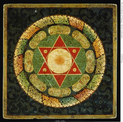 Mesa de altar con mandala de un ser iluminado tántrico femenino (Vajrayogini) de Unknown artist