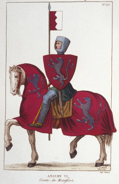 Amaury VI, Conde de Montfort (v.1192-v. 1241), perdió parte de las conquistas de su padre Simón IV el Fuerte y cedió sus derechos al Sur al Rey de Francia, Luis VIII. Grabado de 1830. de Unknown artist