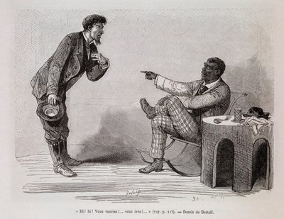 Negro americano burlándose de un blanco borracho - en "Le tour du monde", 2º semestre 1876 de Unknown artist